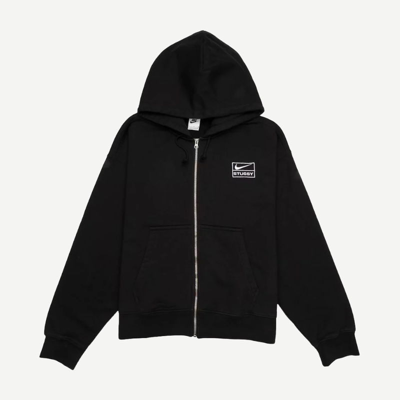 Stüssy x nike stone washed fleece zip hoodie black